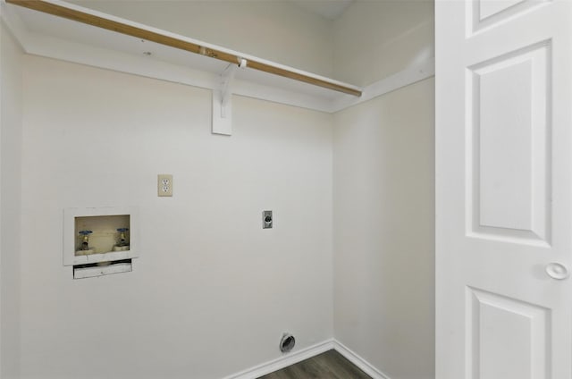 1021 Irene St, Burleson, TX 76028 - clothes washing area featuring electric dryer hookup, hookup for a washing machine, baseboards, and dark wood-type flooring