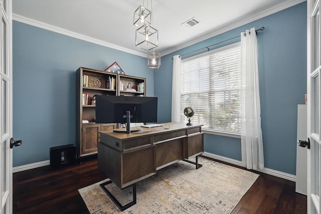 3200 Hawks View Ln, Denton, TX 76208 - office featuring dark wood-style floors and ornamental molding