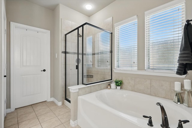 3200 Hawks View Ln, Denton, TX 76208 - bathroom featuring a bath, a shower stall, and tile patterned flooring