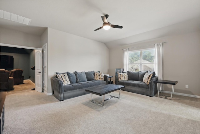 3200 Hawks View Ln, Denton, TX 76208 - carpeted living area with ceiling fan and lofted ceiling
