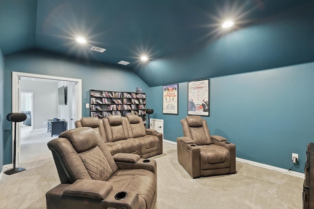 3200 Hawks View Ln, Denton, TX 76208 - cinema room with lofted ceiling, carpet floors, and recessed lighting