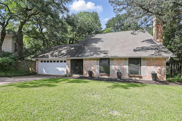 1738 Northaven Ct, Arlington, TX 76012 - view of front of property with driveway, an attached garage, a chimney, brick siding, and roof with shingles