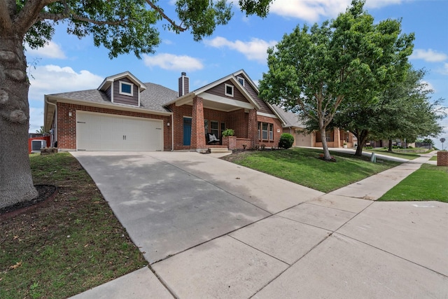 6328 Pinionpark Way, Fort Worth, TX 76179 - view of front of property with brick siding, driveway, a front yard, a chimney, and a garage
