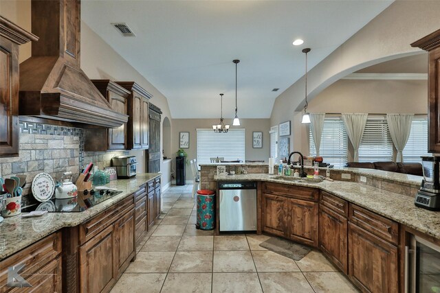 3726 Enchanted Rock Rd, Abilene, TX 79606 - kitchen with dishwasher, a sink, tasteful backsplash, custom exhaust hood, and plenty of natural light