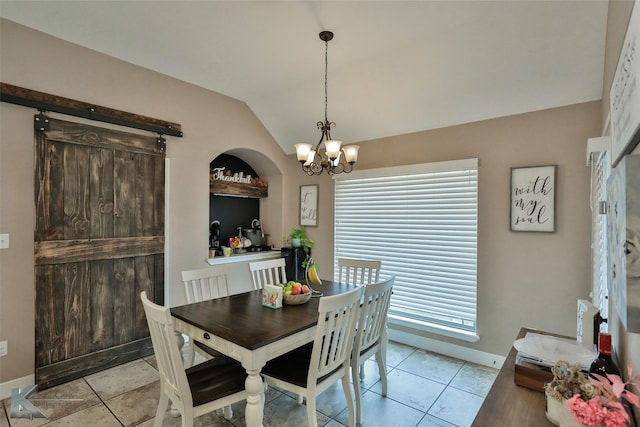 3726 Enchanted Rock Rd, Abilene, TX 79606 - dining room featuring a chandelier, vaulted ceiling, baseboards, and light tile patterned flooring