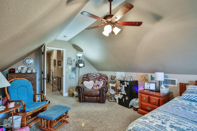 3726 Enchanted Rock Rd, Abilene, TX 79606 - bedroom featuring carpet flooring, vaulted ceiling, and a ceiling fan