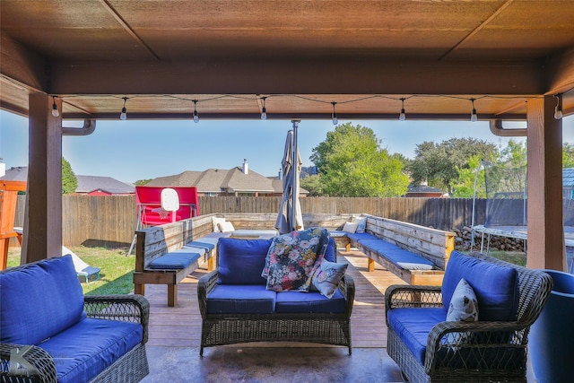 3726 Enchanted Rock Rd, Abilene, TX 79606 - view of patio / terrace featuring a trampoline, outdoor lounge area, and a fenced backyard