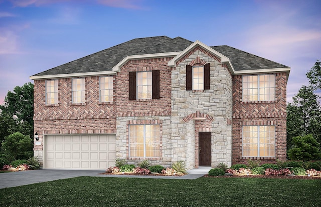 2712 Creekdale Dr, Celina, TX 75009 - view of front of home with concrete driveway, a front lawn, and brick siding