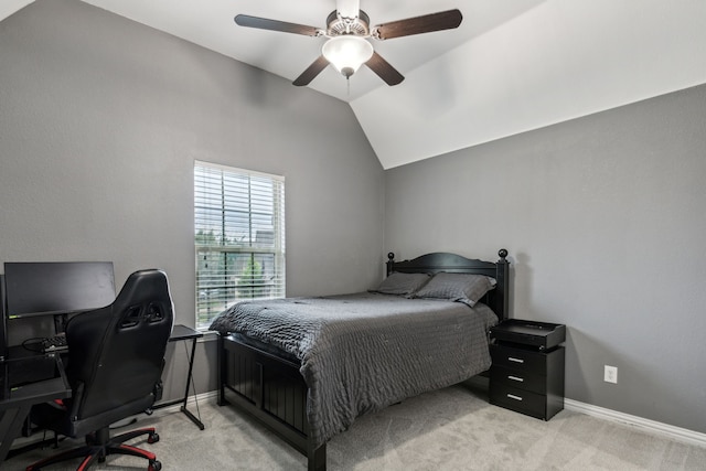 2831 Sheffield Ct, Trophy Club, TX 76262 - bedroom with light carpet, baseboards, lofted ceiling, an office area, and a ceiling fan