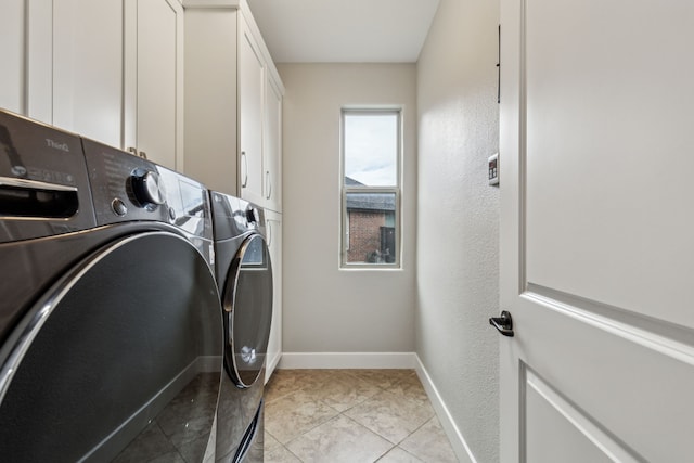 2831 Sheffield Ct, Trophy Club, TX 76262 - laundry room featuring separate washer and dryer, cabinet space, and baseboards