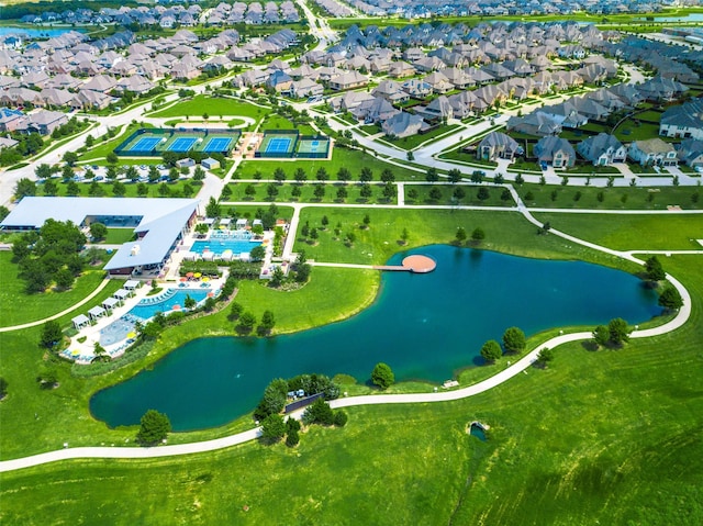 771 Drummond Dr, Prosper, TX 75078 - aerial view of residential area with a pool and a large body of water