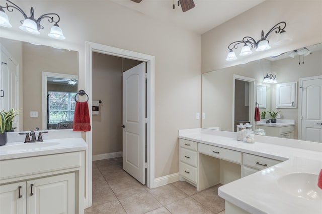 348 Terra Verde Ln, Mckinney, TX 75069 - full bathroom with ceiling fan, tile patterned flooring, two vanities, and baseboards