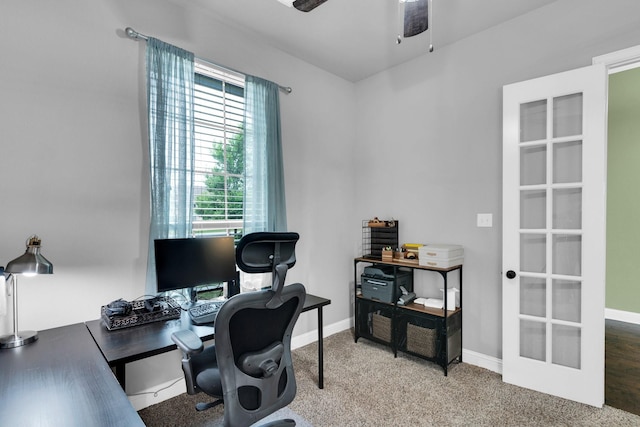 102 Willowbrook Dr, Waxahachie, TX 75165 - carpeted office space with a ceiling fan, baseboards, and french doors