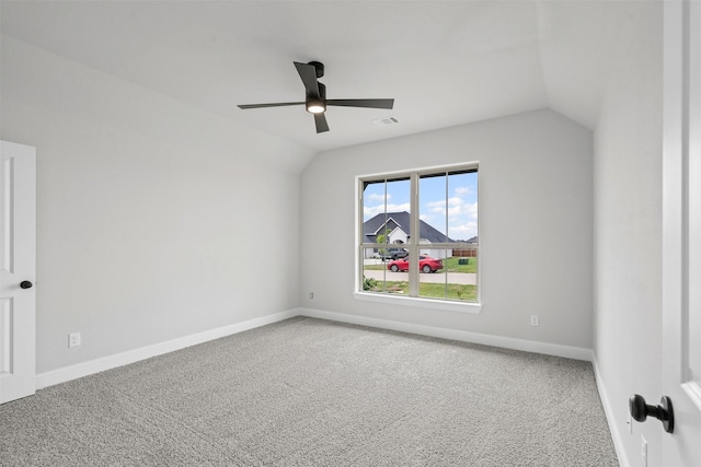 11612 Panther Dr, Godley, TX 76044 - carpeted empty room featuring ceiling fan, lofted ceiling, and baseboards