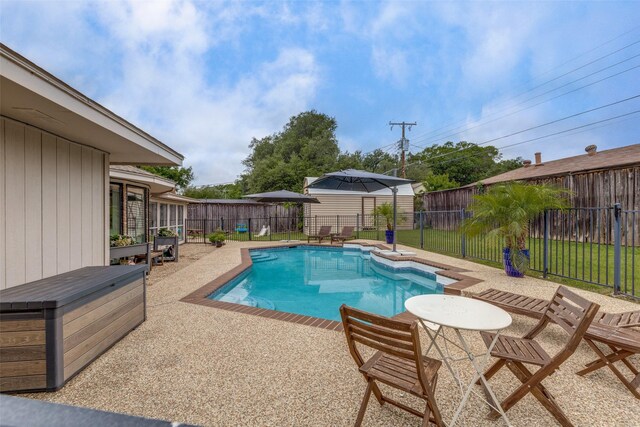 view of pool with a fenced backyard and a patio