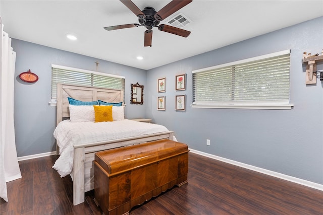 4325 Shady Glen Dr, Waco, TX 76708 - bedroom with baseboards, wood finished floors, ceiling fan, and recessed lighting