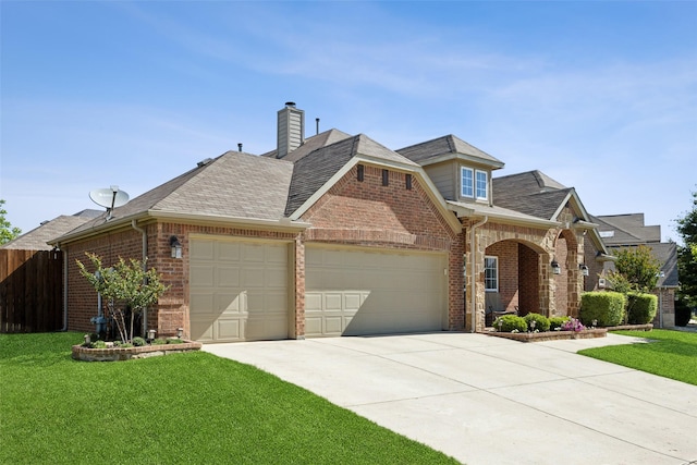 1608 Fallingwater Trl, Fort Worth, TX 76052 - view of front of property with an attached garage, brick siding, concrete driveway, a chimney, and roof with shingles