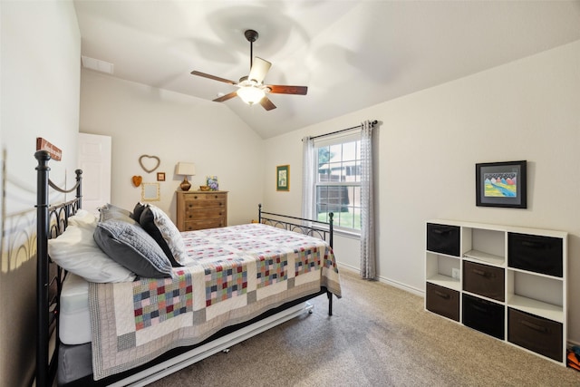 1608 Fallingwater Trl, Fort Worth, TX 76052 - carpeted bedroom with vaulted ceiling, baseboards, and ceiling fan