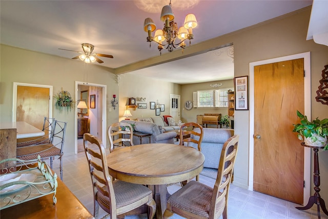 1005 Church St, Sulphur Springs, TX 75482 - dining area with ceiling fan, a chandelier, and light flooring