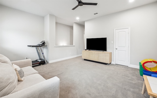 719 Hammond St, Coppell, TX 75019 - carpeted living room with ceiling fan, recessed lighting, and baseboards