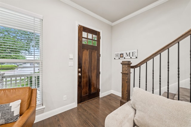 719 Hammond St, Coppell, TX 75019 - foyer with wood finished floors, plenty of natural light, ornamental molding, baseboards, and stairway