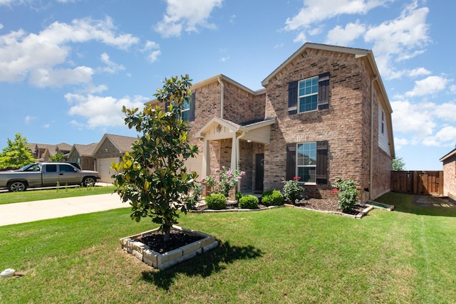 view of front of property with brick siding and concrete driveway