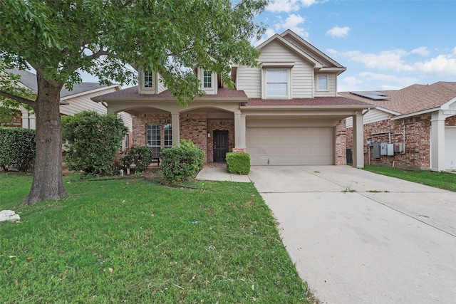 10832 Hawks Landing Rd, Fort Worth, TX 76052 - traditional home with a garage, a front yard, concrete driveway, and brick siding