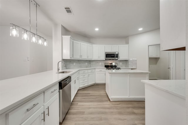 10832 Hawks Landing Rd, Fort Worth, TX 76052 - kitchen with appliances with stainless steel finishes, a sink, recessed lighting, tasteful backsplash, and light wood-style floors
