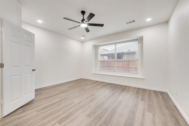 10832 Hawks Landing Rd, Fort Worth, TX 76052 - empty room featuring light wood finished floors, ceiling fan, baseboards, and recessed lighting