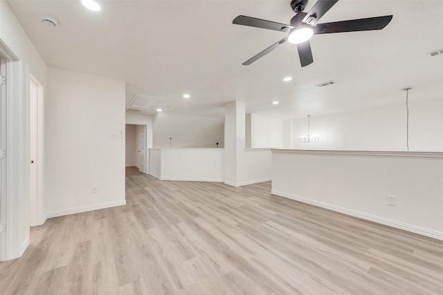 10832 Hawks Landing Rd, Fort Worth, TX 76052 - unfurnished room featuring attic access, a ceiling fan, light wood-style flooring, recessed lighting, and baseboards