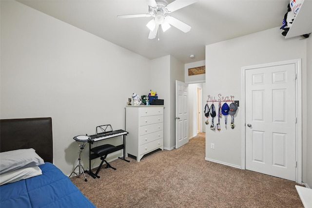 6008 Creekway Dr, Denton, TX 76226 - bedroom with carpet floors, a ceiling fan, and baseboards