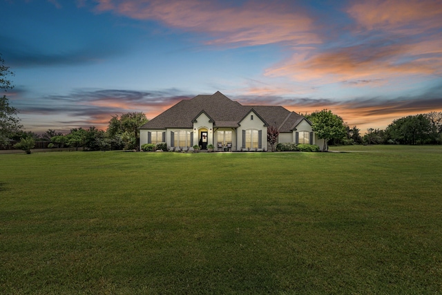 147 Rim Rock Rd, Aledo, TX 76008 - french country inspired facade with a lawn, stucco siding, and a shingled roof