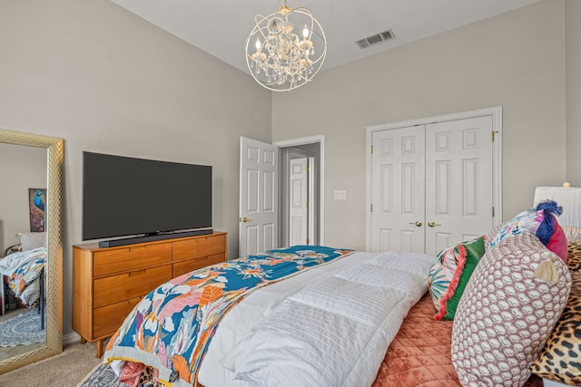 147 Rim Rock Rd, Aledo, TX 76008 - bedroom with a chandelier, light colored carpet, and a closet