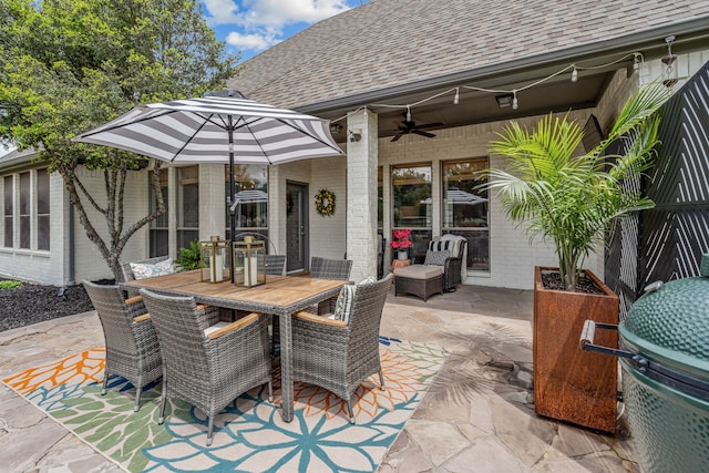 147 Rim Rock Rd, Aledo, TX 76008 - view of patio featuring ceiling fan, outdoor dining space, and grilling area