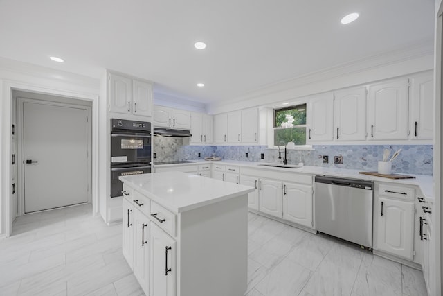 62 Legend Rd, Benbrook, TX 76132 - kitchen with black appliances, a sink, light countertops, white cabinetry, and recessed lighting