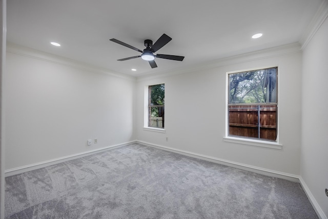 62 Legend Rd, Benbrook, TX 76132 - carpeted empty room featuring plenty of natural light, crown molding, baseboards, a ceiling fan, and recessed lighting
