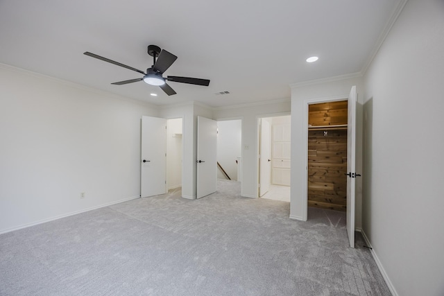 62 Legend Rd, Benbrook, TX 76132 - unfurnished bedroom with ornamental molding, light colored carpet, recessed lighting, a spacious closet, and connected bathroom