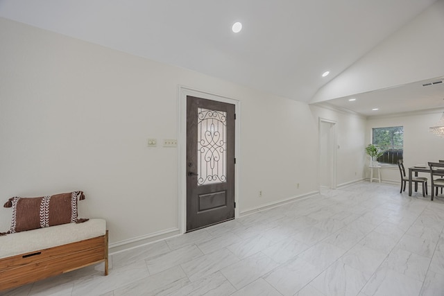 62 Legend Rd, Benbrook, TX 76132 - foyer entrance with vaulted ceiling, baseboards, recessed lighting, and light marble finish floors