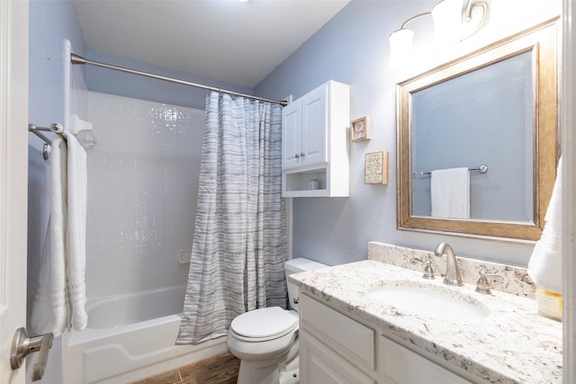 1413 Hunters Ridge Cir, Denton, TX 76205 - bathroom with toilet, vanity, shower / tub combo, and wood finished floors