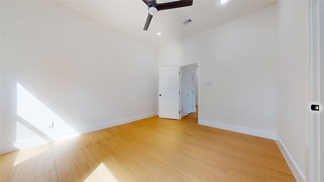402 Perry Ave, Waxahachie, TX 75165 - empty room with a ceiling fan, baseboards, light wood-style floors, and recessed lighting