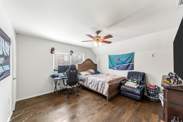 2631 Valley Creek Trl, Mckinney, TX 75072 - bedroom with wood finished floors, lofted ceiling, ceiling fan, and baseboards