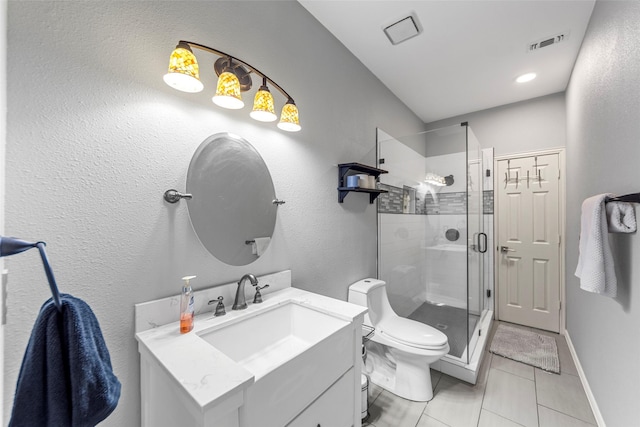 2631 Valley Creek Trl, Mckinney, TX 75072 - full bathroom with toilet, vanity, a stall shower, and tile patterned floors