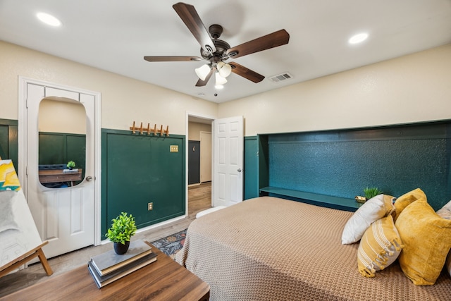 605 Preston Dr, Royse City, TX 75189 - bedroom with wood finished floors, ceiling fan, and recessed lighting