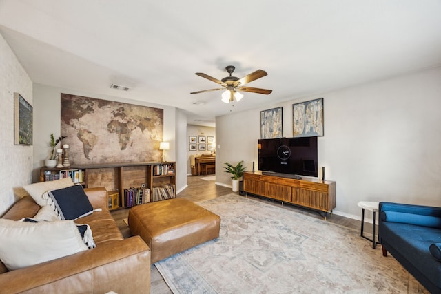 605 Preston Dr, Royse City, TX 75189 - living room with wood finished floors, ceiling fan, and baseboards