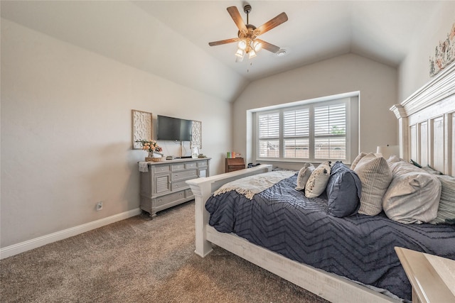 1212 Teton Dr, Burleson, TX 76028 - bedroom featuring light carpet, vaulted ceiling, baseboards, and a ceiling fan