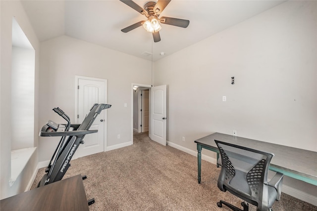 1212 Teton Dr, Burleson, TX 76028 - unfurnished office with ceiling fan, carpet flooring, baseboards, and lofted ceiling