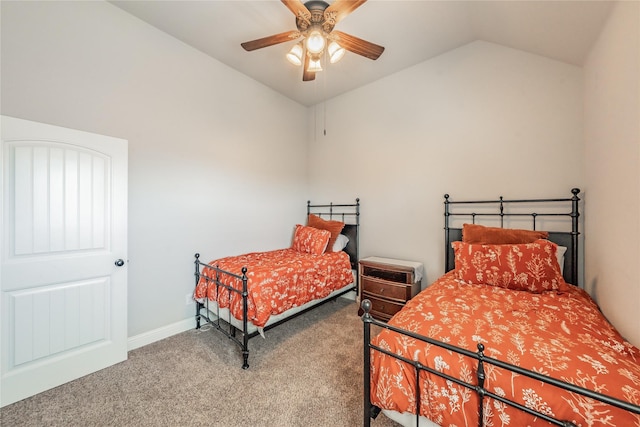1212 Teton Dr, Burleson, TX 76028 - carpeted bedroom featuring vaulted ceiling, baseboards, and ceiling fan