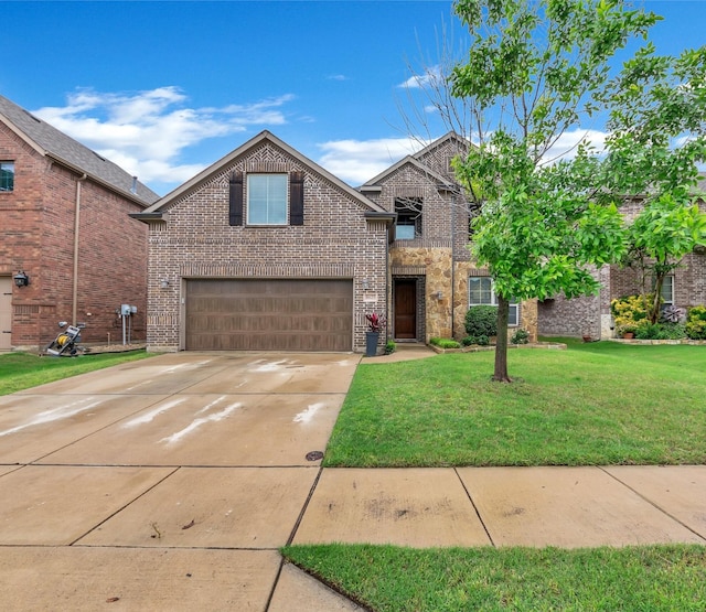 8625 Tribute Ln, Fort Worth, TX 76131 - traditional home featuring brick siding, a garage, driveway, and a front yard