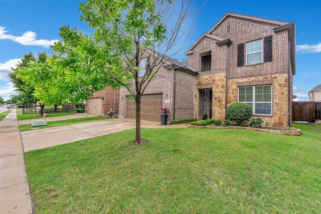 8625 Tribute Ln, Fort Worth, TX 76131 - traditional home featuring concrete driveway, brick siding, an attached garage, and stone siding