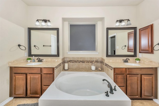 8625 Tribute Ln, Fort Worth, TX 76131 - full bathroom with a garden tub, tile patterned flooring, and vanity